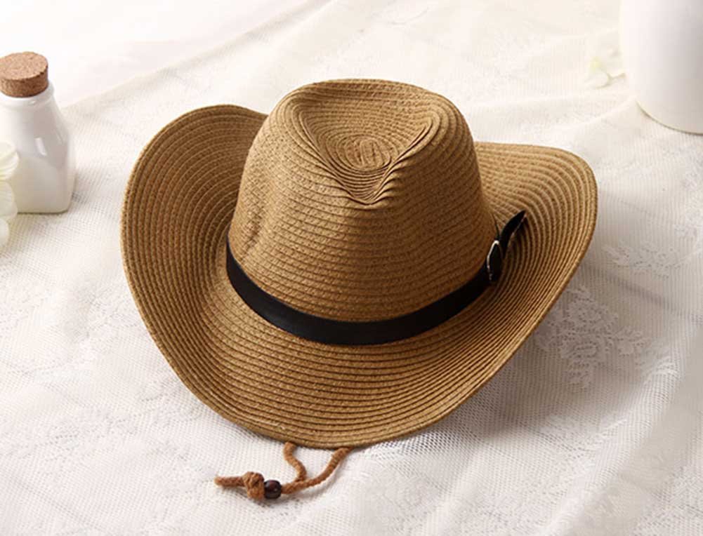 Homme Chapeau de Cowboy Paille Large Bord Panama Pliable Chapeau de Plage Soleil UPF50+ Casquette Visière Protection Solaire Hat Fedora Trilby avec Sangle Menton pour Printemps Eté