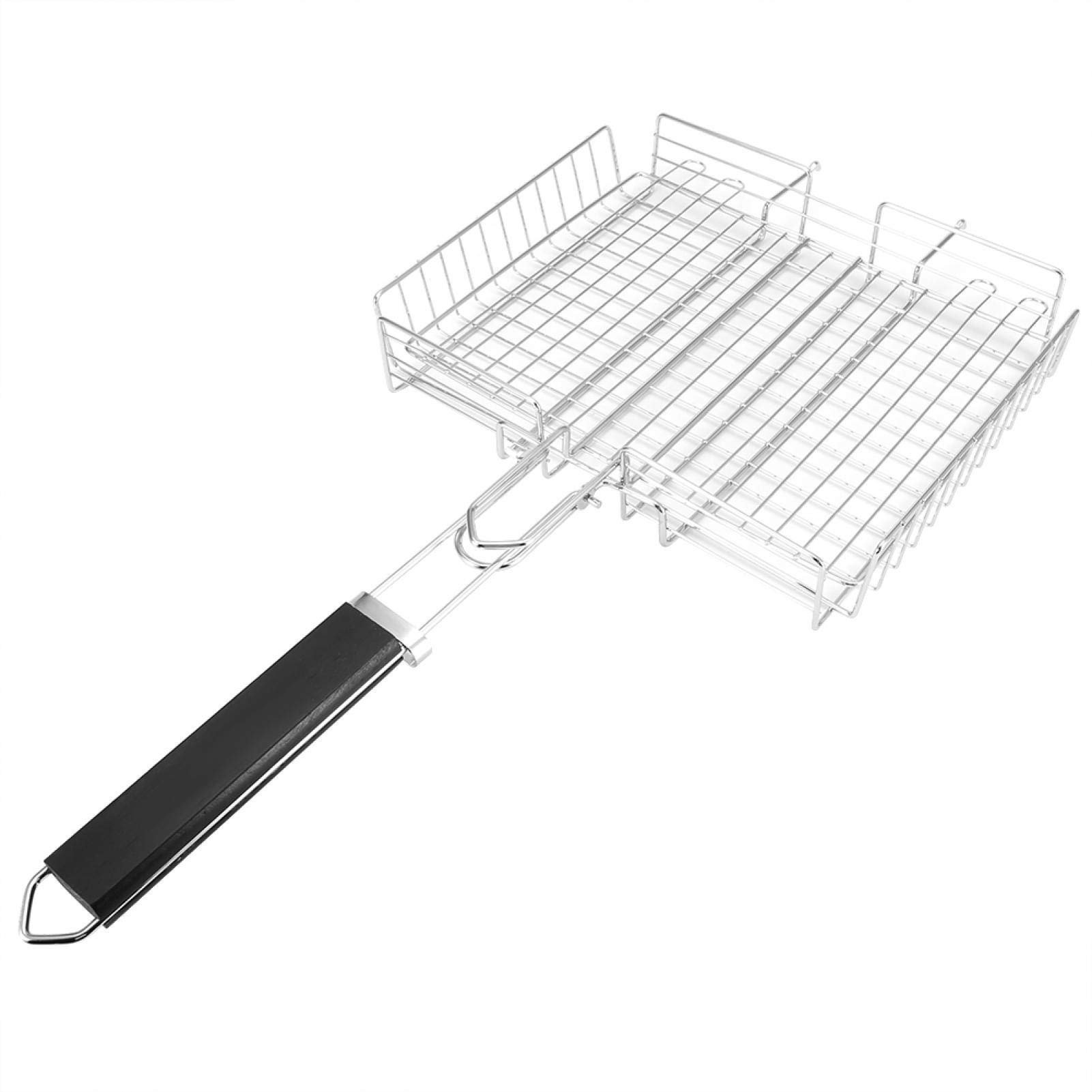 Cestino per barbecue, Griglia Pieghevole per Barbecue, clip quadrata per rete da pesca alla griglia con manico rimovibile, rete metallica per barbecue con custodia per pesce, bistecca, carne