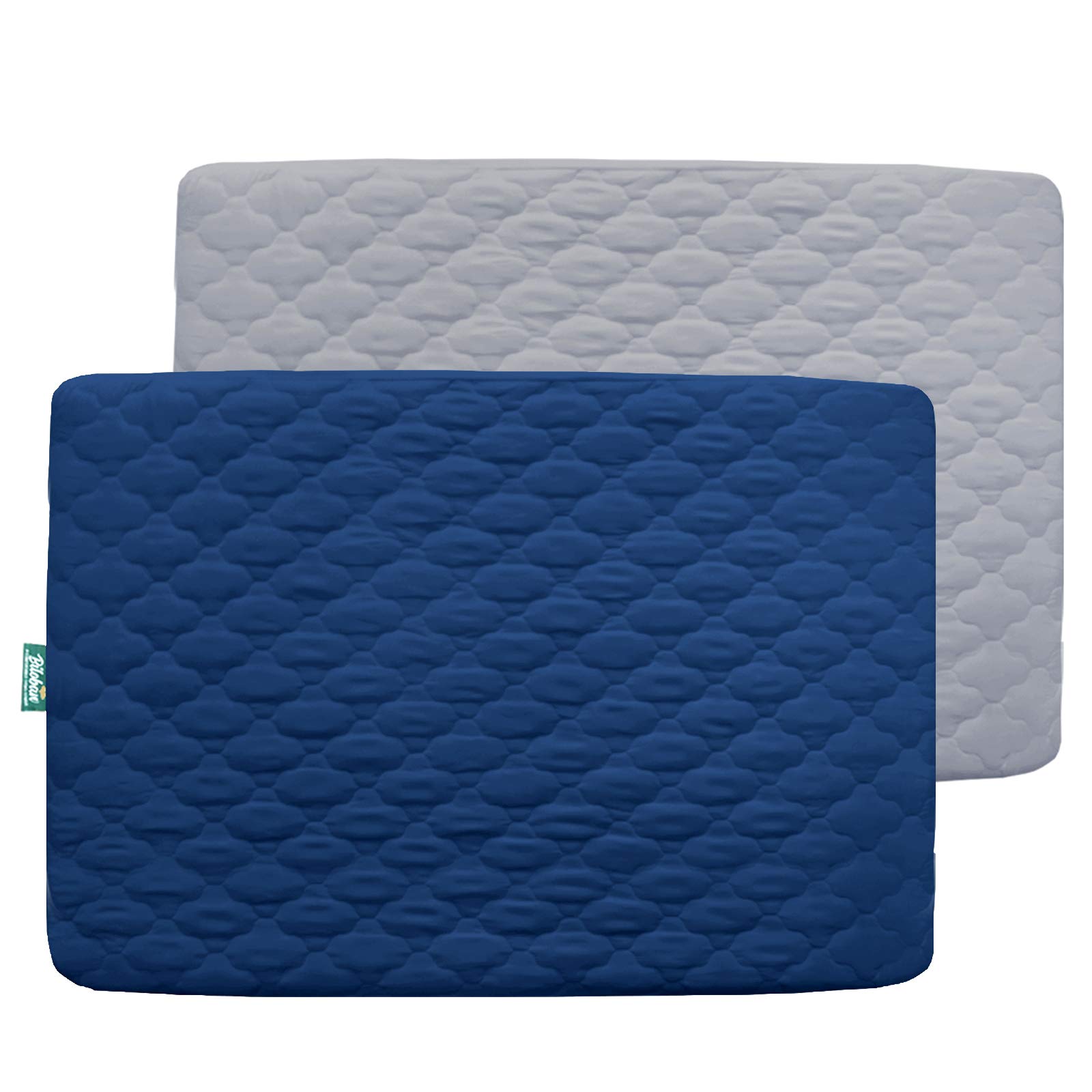 Photo 1 of 2 Pack Pack and Play Mattress Protector Sheets Fitted Waterproof Playard Mattress Pad Cover, Compatible with Graco Pack n Play & Dream On Me & Pamo Babe, Playpen/Playard Sheet, Gray&Navy, 39" x 27"