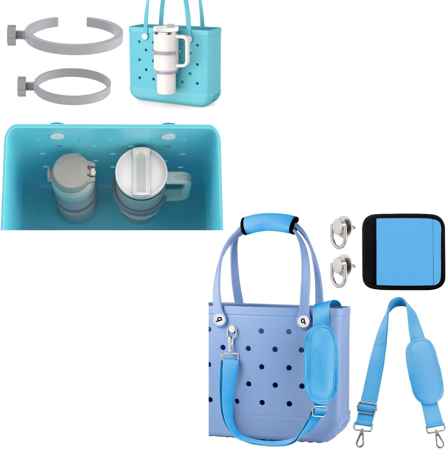 OUTXE 2 Pack Cup Holder for Bogg Bag, Fits 16-40oz Stanley & OUTXE Strap Wrap for Bogg Bag, Adjustable Crossbody Shoulder Strap