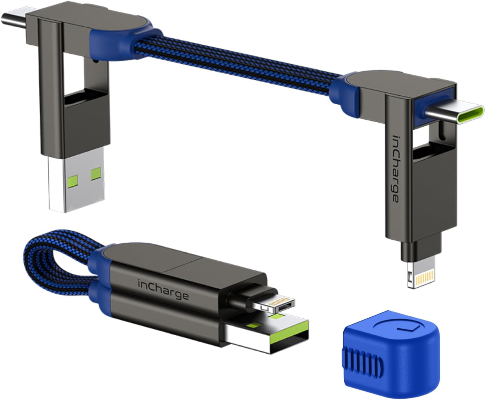 Rolling Square inCharge X - USB C Charger Cable, Lightning Cable for Smartphone, Universal Cable Charger 6 in 1, USB Plug, Blue, 100W
