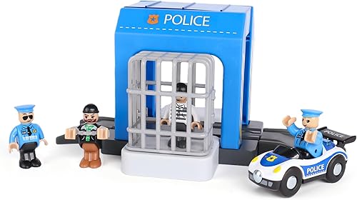 Miniatura 7 de Juego de juguetes de estación de policía, juego de tren de construcción de escenas de policía de la ciudad compatible con todas las vías de tren de