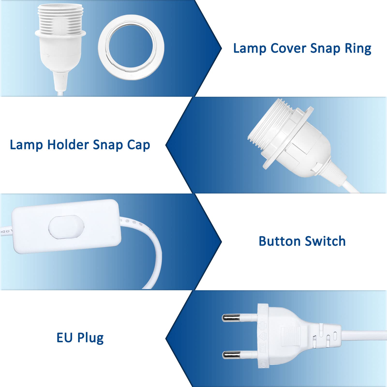 Douille E27 Avec Câble 3.5m Suspension Lampe - Support Abat-jour Interrupteur Prise EU Blanche