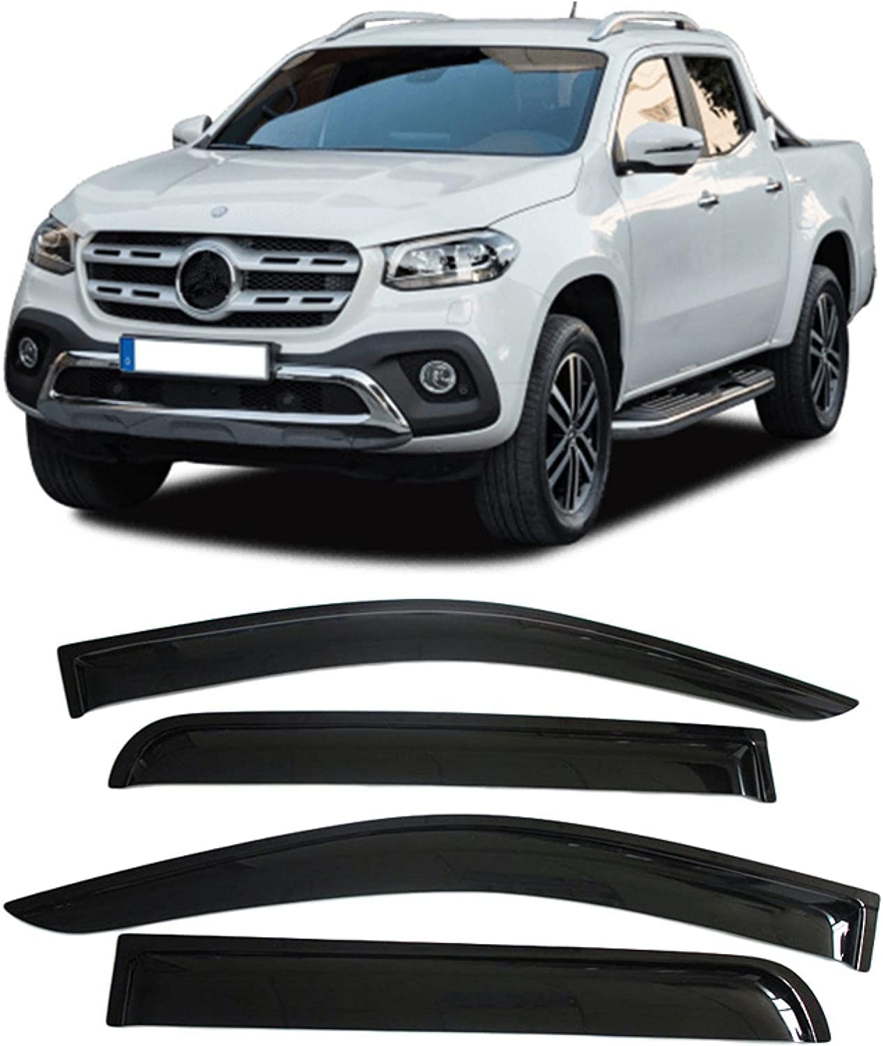 4pcs Car Wind Deflectors for Mercedes-Benz X-Klasse 2017–2021, Front Rear Side Door Windows Rain Strip Car Window Visor Guard, Windproof Rain Snow Smoke Guards Accessories