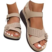Orthopedic Sandals for Women, 2026 Open Toe Ankle Strap Casual Shoes, Summer Dressy Strappy Wedge with Arch Support, Wide Width Platform Sandals, Comfortable Walking Beach Flat Sandals