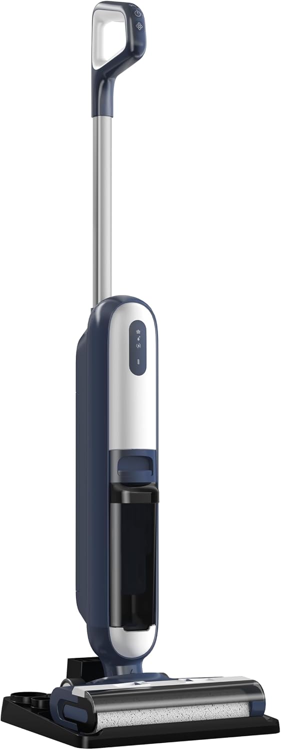 DUMOS Wet Dry Vacuum Mop, Cordless All-in-One Floor Cleaner with Auto Self-Cleaning, Dual-Edge Cleaning, Tangle-Free Brush & Dual Water Tank Design, 35-Min Runtime for Hard Sticky Messes & Pet Hair