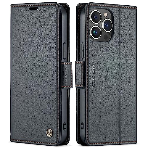 QLTYPRI Coque pour iPhone 13 Pro Max Etui avec [RFID Blocage], Housse en Premium Cuir Pochette Portefeuille Rabat Clapet Case Porte Carte Magnétique Étui pour iPhone 13 Pro Max - Noir