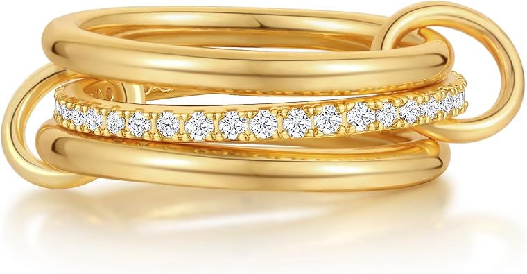 Gold Silver Rings for Women Non Tarnish 18K Gold Plated Stackable Rings Dainty Cubic Zirconia Statement Rings Wedding Band Thumb Ring Mixed Metals Stacking Rings Set Size 5-10 Jewelry Gifts