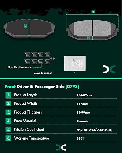Miniatura 3 de Juego de pastillas de cerámica, D793 SCITOO 4 pastillas de freno delantero para Acura MDX 2001-2002, para Honda Odyssey 1999-2004