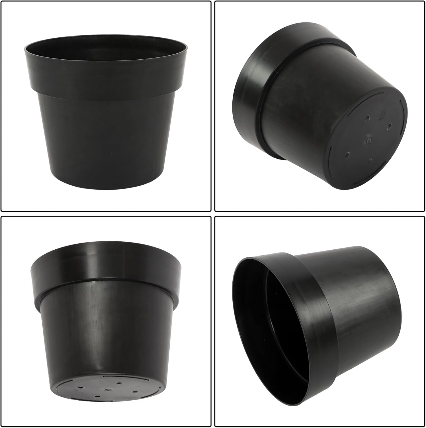 5 Pack Planter Nursery Pot 5 Gallon Pots for Plants, Black Injection Molded Plastic Nursery Pots, Bulk Plant Container for Indoor Outdoor 5 Gal 5-Pack