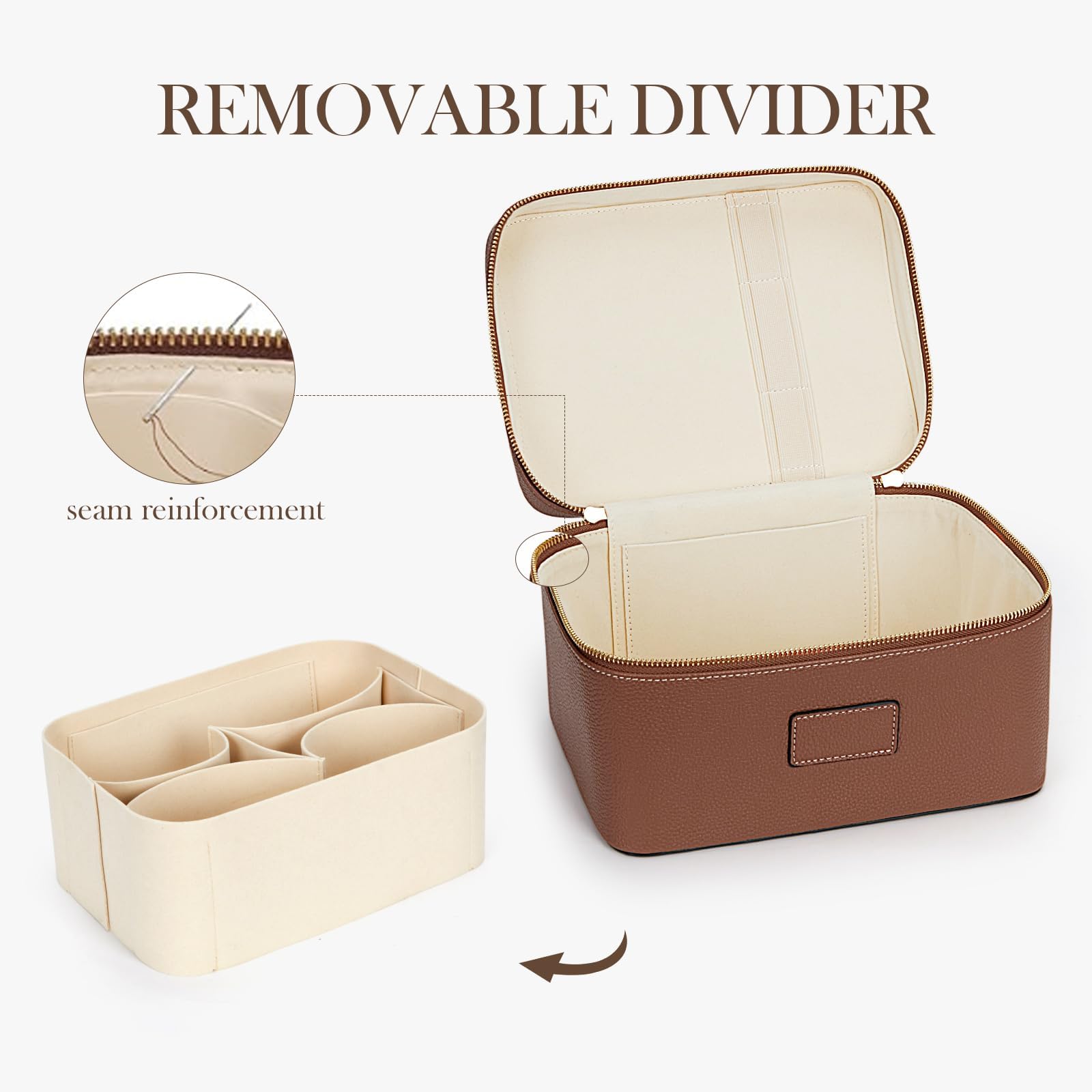 Trousse de maquillage en cuir pour femme - Grande trousse de toilette de voyage étanche avec organiseur de qualité supérieure, jaune, Trousse de beauté