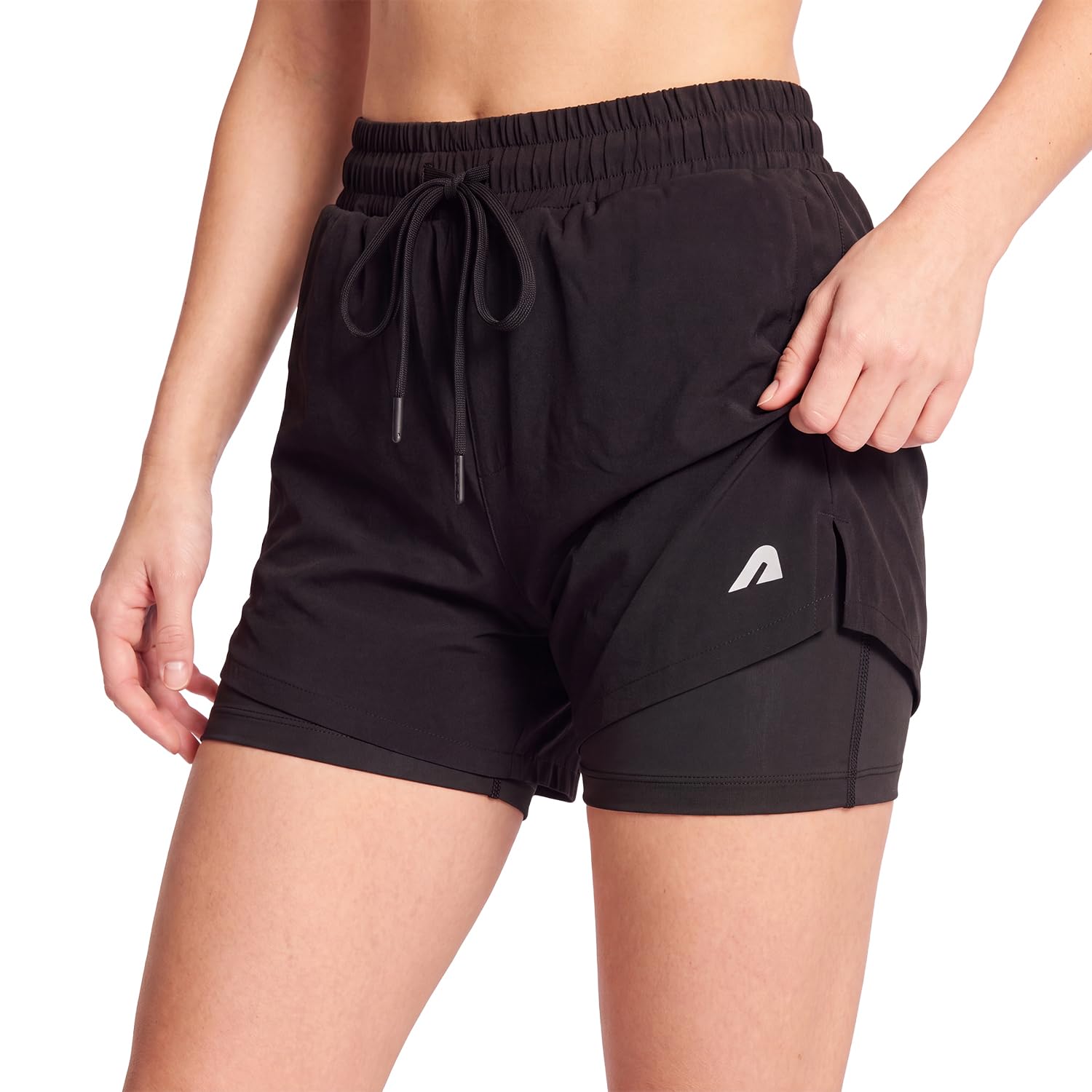 Boldfit Women Duo Shorts 2-in-1 Compression Short for Women with Inner Liner Quick Dry Gym Shorts for Running, Yoga & Workout Activewear Short with Zipper Pocket, Black-picture-21