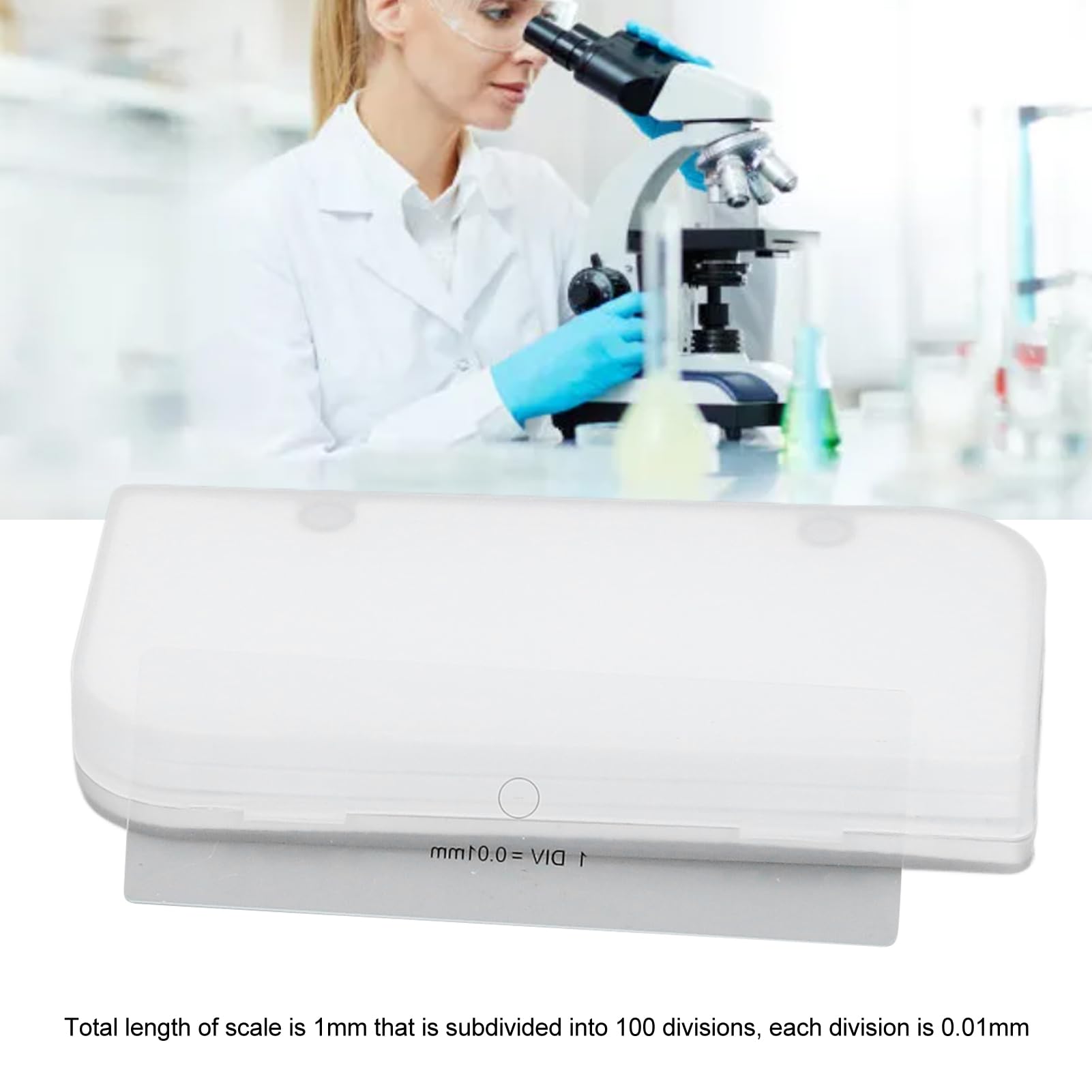 Microscope Stage Calibration Slide, 0.01mm Stage Micrometer, Optical Glass Material with Protective Packaging for Microscope Calibrating