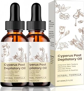 2pcs Cyperus Rotundus Oil 100% Natural, Cyprus Rotundus Oil for Hair Removal, Reducing Body Hair Growth & Smoothing Skin | Suitable for All Skin Types, 60ml with Dropper