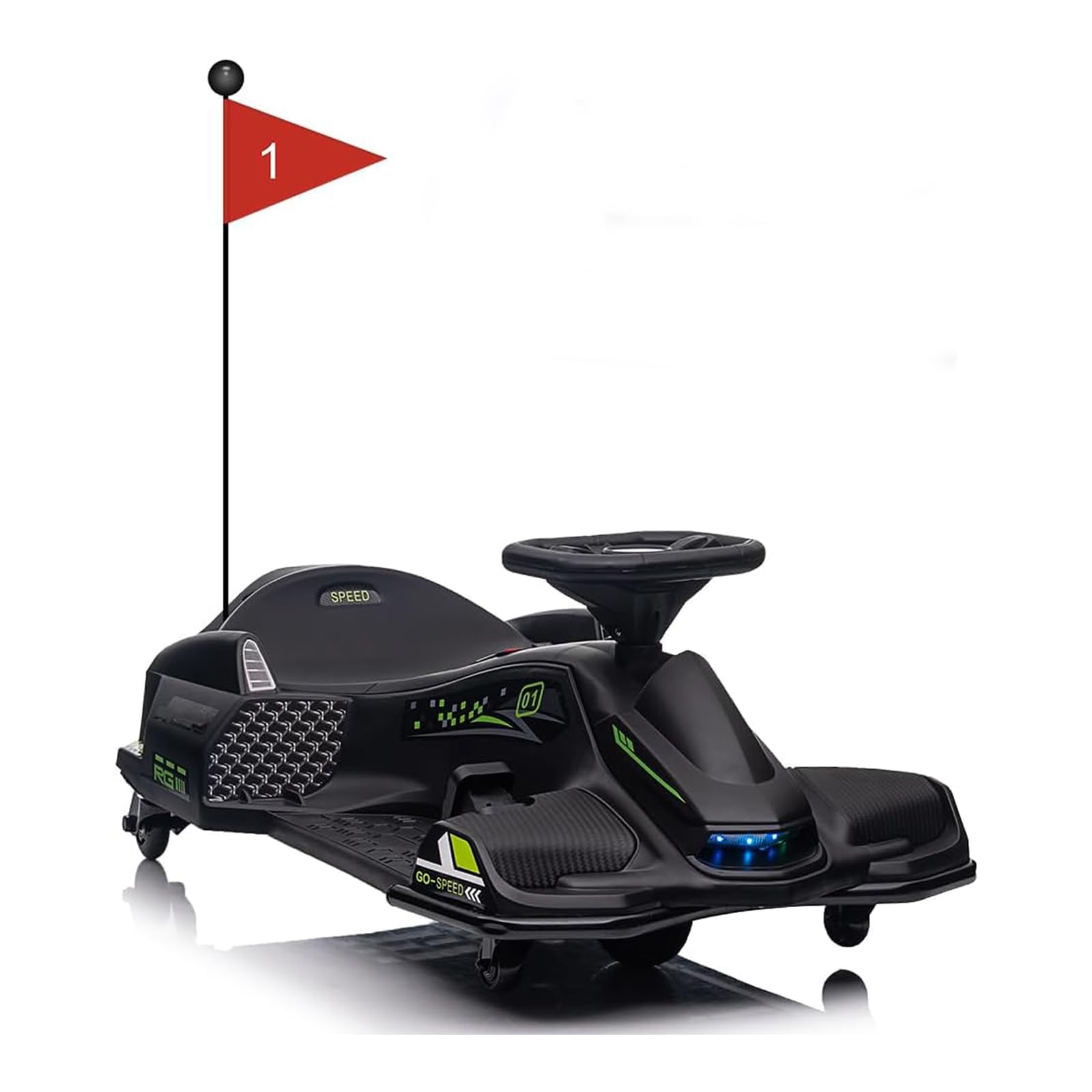 Electric Go Kart 24V, Ride-on Racing Go Kart with Drift Mode & 180W Brushless Motors Max Speed 16km/h, Anti-Rollover Kids Electric Car with Variable Speed Control, Soft Start & LED Light for Aged 8+ E