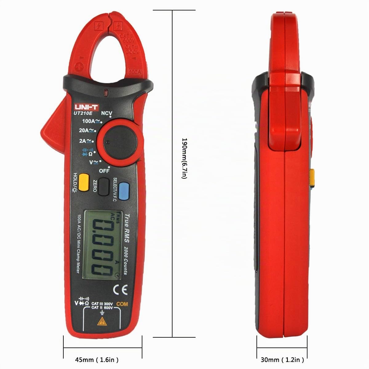 UNI-T UT210E Digitale Strommesszange Amperemeter Voltmeter Vollautomatisch AC DC Multimeter Zange zum Messen von Wechselstrom, GleichStrom, AC/DC Spannung, Widerstand, Ohm