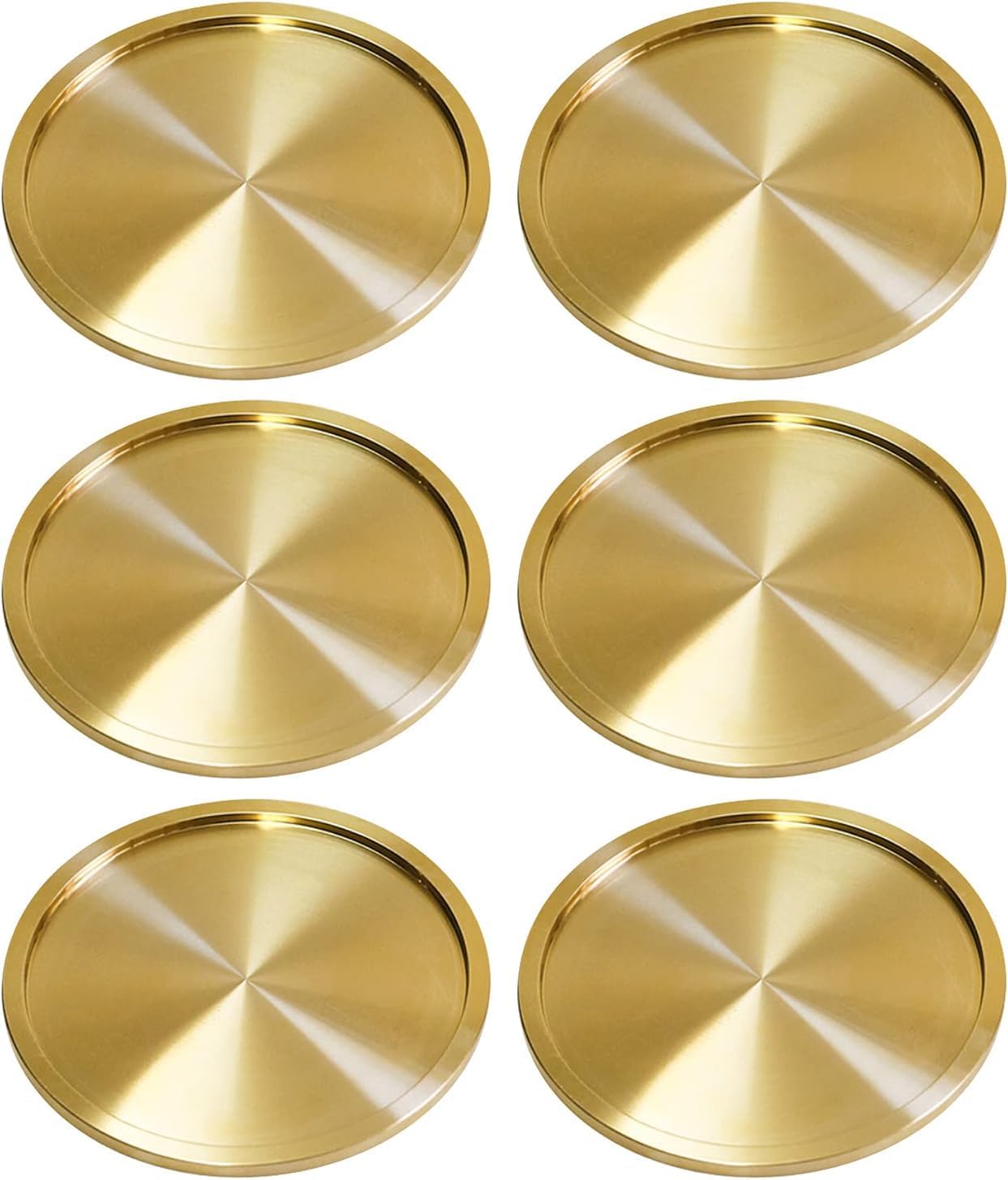 6 Set - 3" Brass Coasters for Drinks - Board Room Bronze Gold Cup Holder - High End Mid Modern Century Style Coaster 6 Pack - Gold Decor Accents for Table & Bar - Elegant Drink Mat - Medium - 7.5cm
