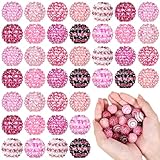 Loetere 40 Pcs 20mm Rhinestone Beads Crystal Round Disco Ball Beads Bulk Chunky Bubblegum Beads Charms for Christmas DIY Pens Making Jewelry Supplies Craft European Style Bracelets (Mix Pink)