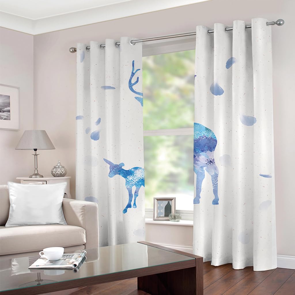 Vorhänge Kinderzimmer Junge 3D Abstrakte Blaue Hirsche Jungen Kinder Mädchen, Blickdicht Dekor Schlafzimmer 140x240 cm Verdunkelungs Fenster Vorhang Panels, Gardinen Mit Ösen