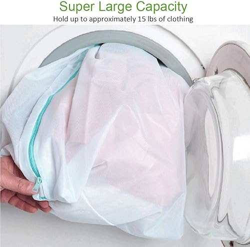 Miniatura 10 de OTraki Bolsa de lavandería de malla para artículos delicados, paquete de 2 bolsas de lavadora grandes con cremallera de 24 x 32 pulgadas, para