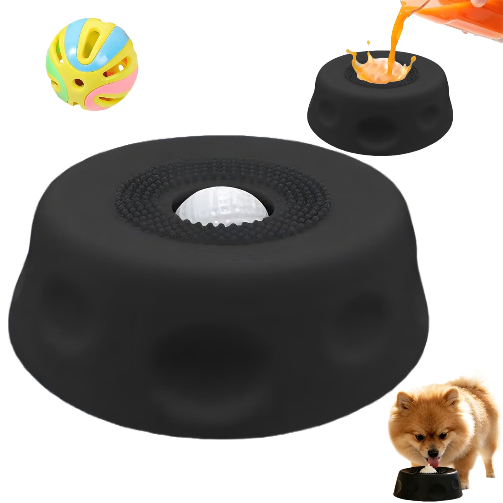 Slow Feeder Dog Bowl with Suction Cup Base Dog Licking Bowl with Ball Interactive Tongue Cleaning Dog Slow Feeder Bowl Dog Lick Bowl with Ball Lick Bowl for Small Medium Dogs & Cats (black)