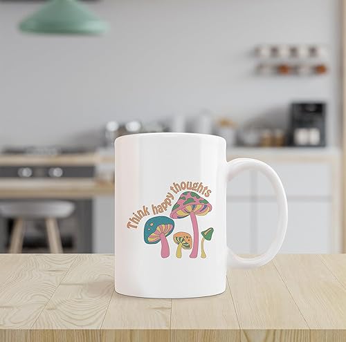 Miniatura 2 de Think Happy Thoughts Mental Health Growth Mindset - Taza de cerámica con hongos hippie, taza de café de 11 onzas con asa, regalos de concientización