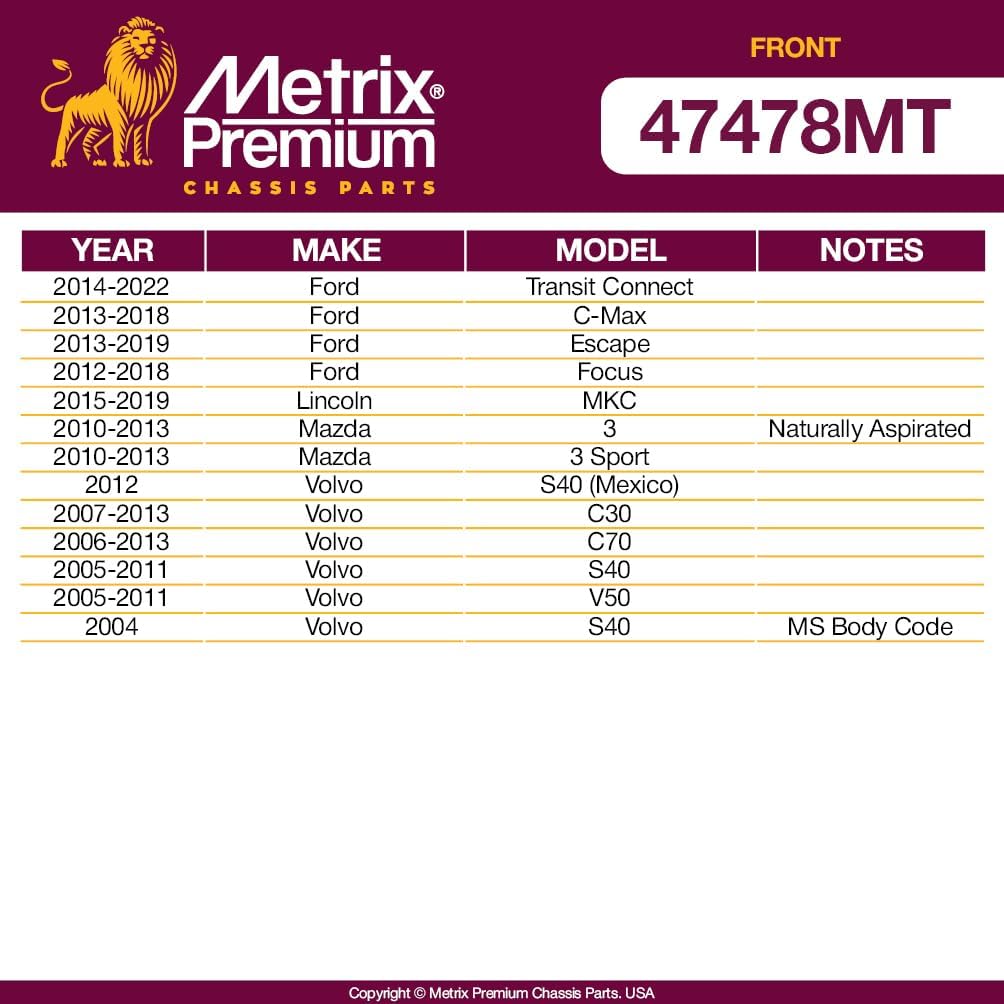 Metrix Premium Chassis Parts - Front Sway Bar Stabilizer End Link Fits 14-22 Ford Transit Connect, 13-18 C-Max, 13-19 Escape, 15-19 Lincoln MKC, 10-13 Mazda 3, 05-11 Volvo V50, K750554, Made in Europe