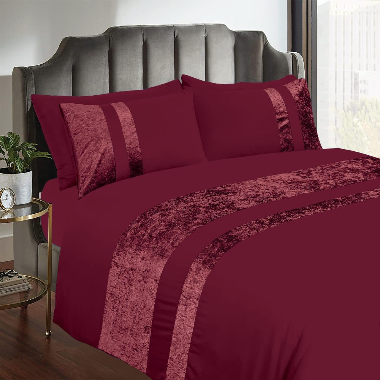 Casabella Luxury Crushed Velvet Panel Band Duvet Cover Sets with Pillow Case Single Duvet Cover Bedding Set