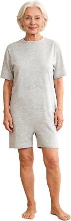 iEFiEL Adaptive Clothing for Women Anti-Strip Back-Zip Jumpsuit with Feeding Tube Access Elderly for Special Needs