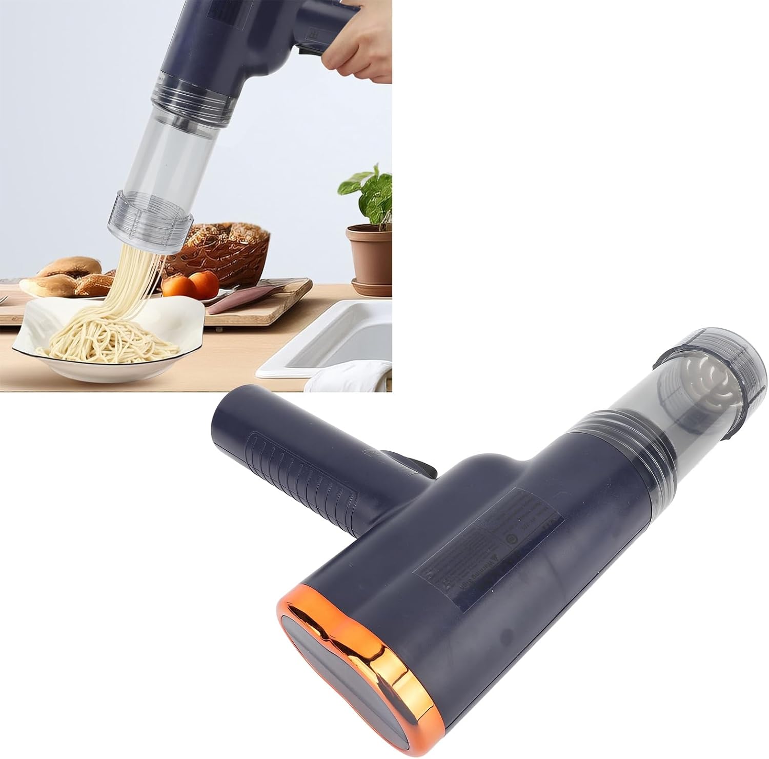 Handheld Electric Automatic Pasta Noodle Maker Labor Saving 304 Stainless Steel Portable Kitchen Tool (Blue)