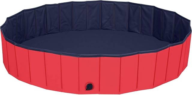 Yaheetech Foldable PVC Cat Dog Swimming Pool Puppy Bathtub Red Dia160cm x H30cm