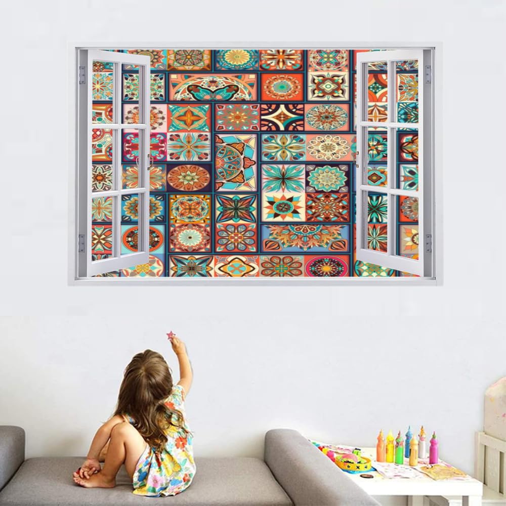 3D Durchbruch Wandtattoo Mädchen Kinderzimmer Vintage-Mandala Wandaufkleber Dekorative Marokkanisches Muster Abnehmbare Wandsticker für Junge Teenager Zimmer Wohnzimmer Schlafzimmer Wandbilder Deko