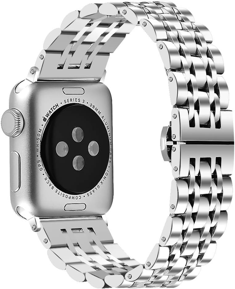 Compatible for Apple Watch Band Series 5 4 40mm 44mm / Series 3 2 1 38mm 42mm Replacement Strap Stainless Steel Metal Iwatch Band for Women Men