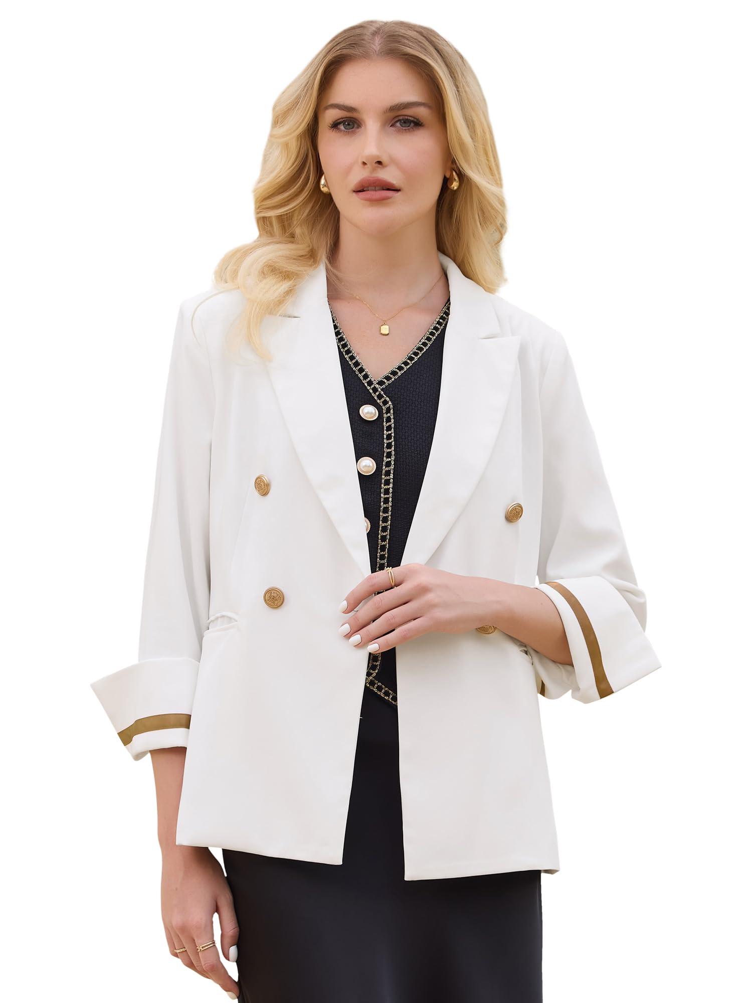 Womens Business Casual Blazer Double Breasted 3 4 Sleeve Dressy Work Office Suit Jacket