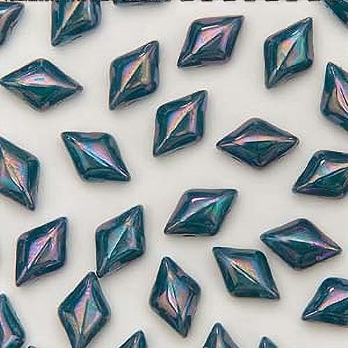 Miniatura 6 de Cuentas de cristal checo GemDuo Beads, cuentas en forma de diamante de 2 agujeros, 0.197x0.315 in, 0.35 oz, nebulosa verde turquesa