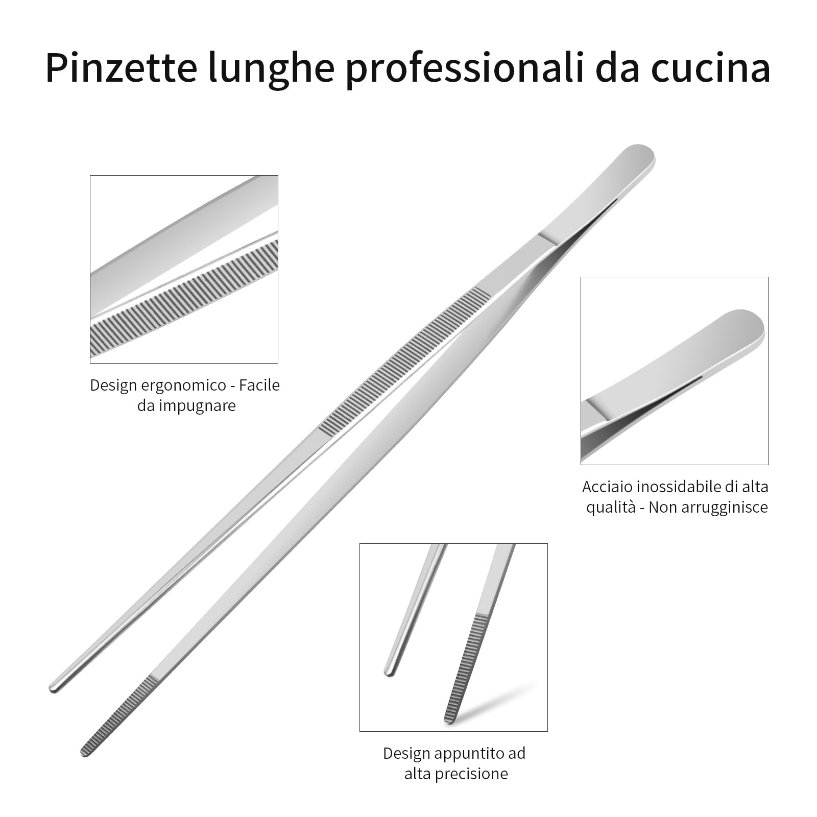 2 Pinzette Da Cucina Professionali In Acciaio Inox - 30,5 Cm, Per Barbecue, Frutti Di Mare E Impiattamento - Foto 2
