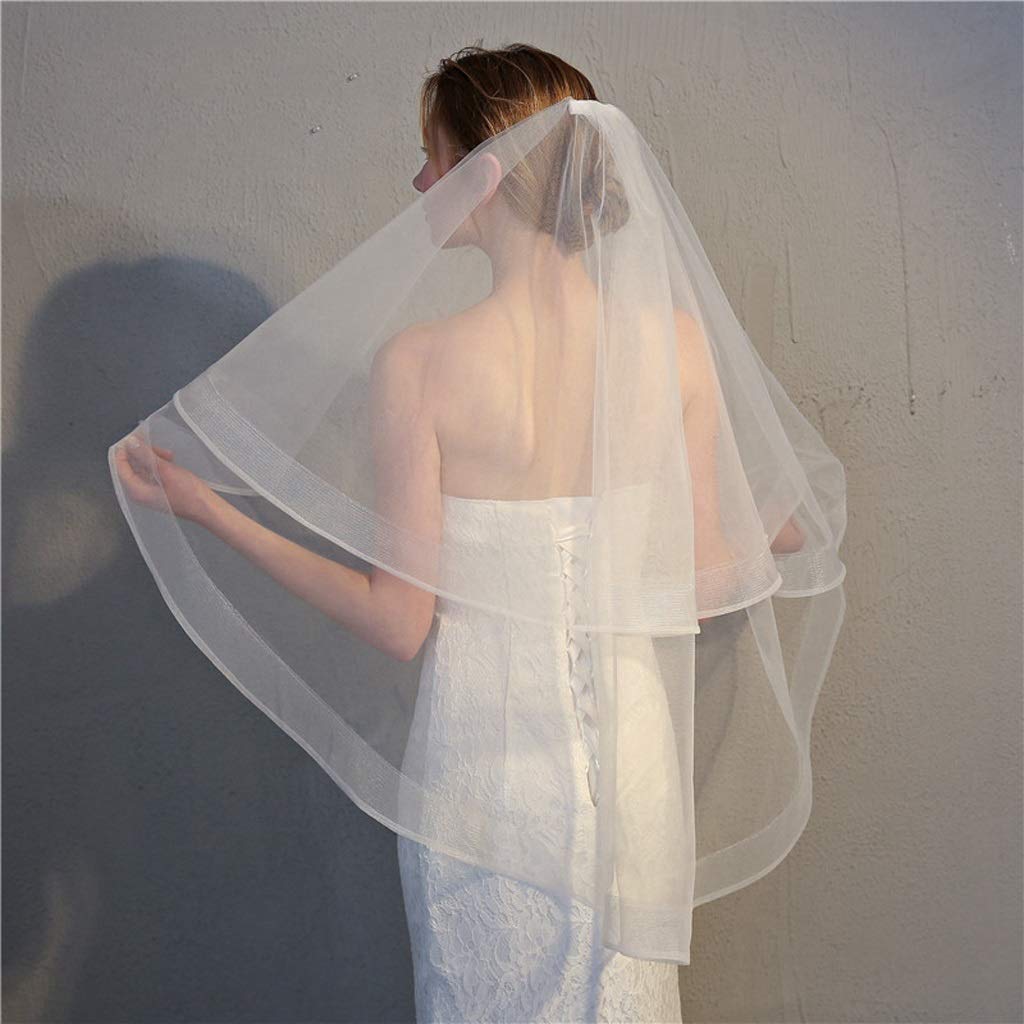 Velo de novia beige con peine y doble capa de tul elegante para vestido de boda