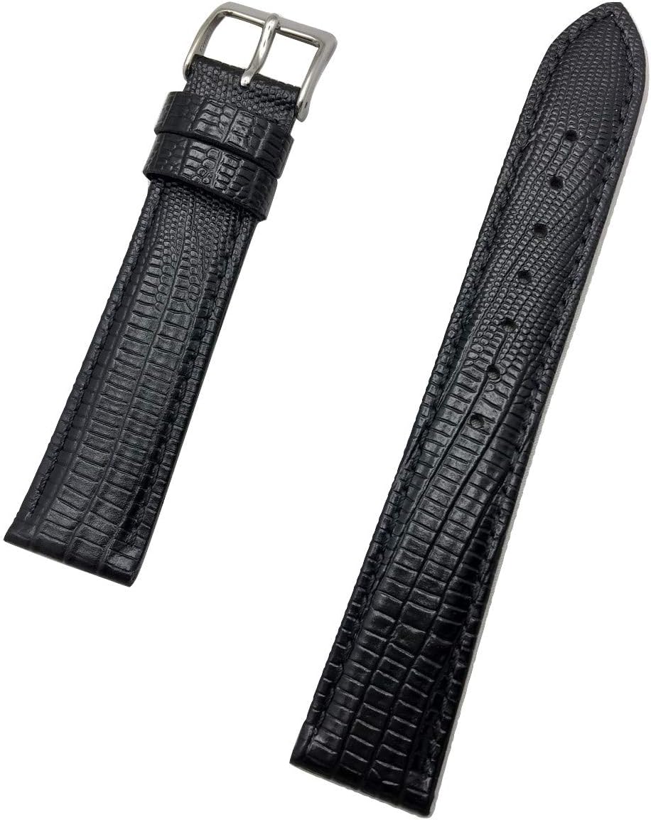 NewLife 18mm Black Genuine Leather Watchband | Teju Lizard Grain, Lightly Padded Replacement Watchstrap that brings to Any Watch (Mens Standard Length)