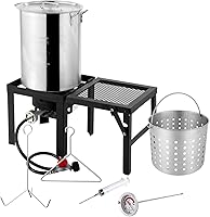 Vista 8 de ROVSUN olla para freidora de 10 cuartos con quemador de propano de 55,000 BTU, cesta colador de 6.7 cuartos, termómetro y tapa, olla de aluminio