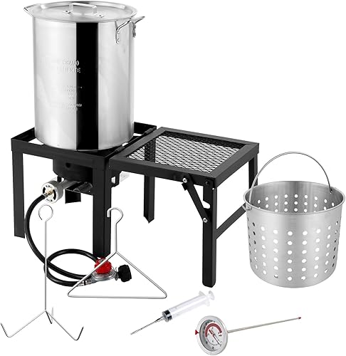 Bonnlo Freidora de pavo de 30 cuartos de galón con estufa de gas propano de 54000 BTU, caldera de mariscos de aluminio para hervir cangrejos con