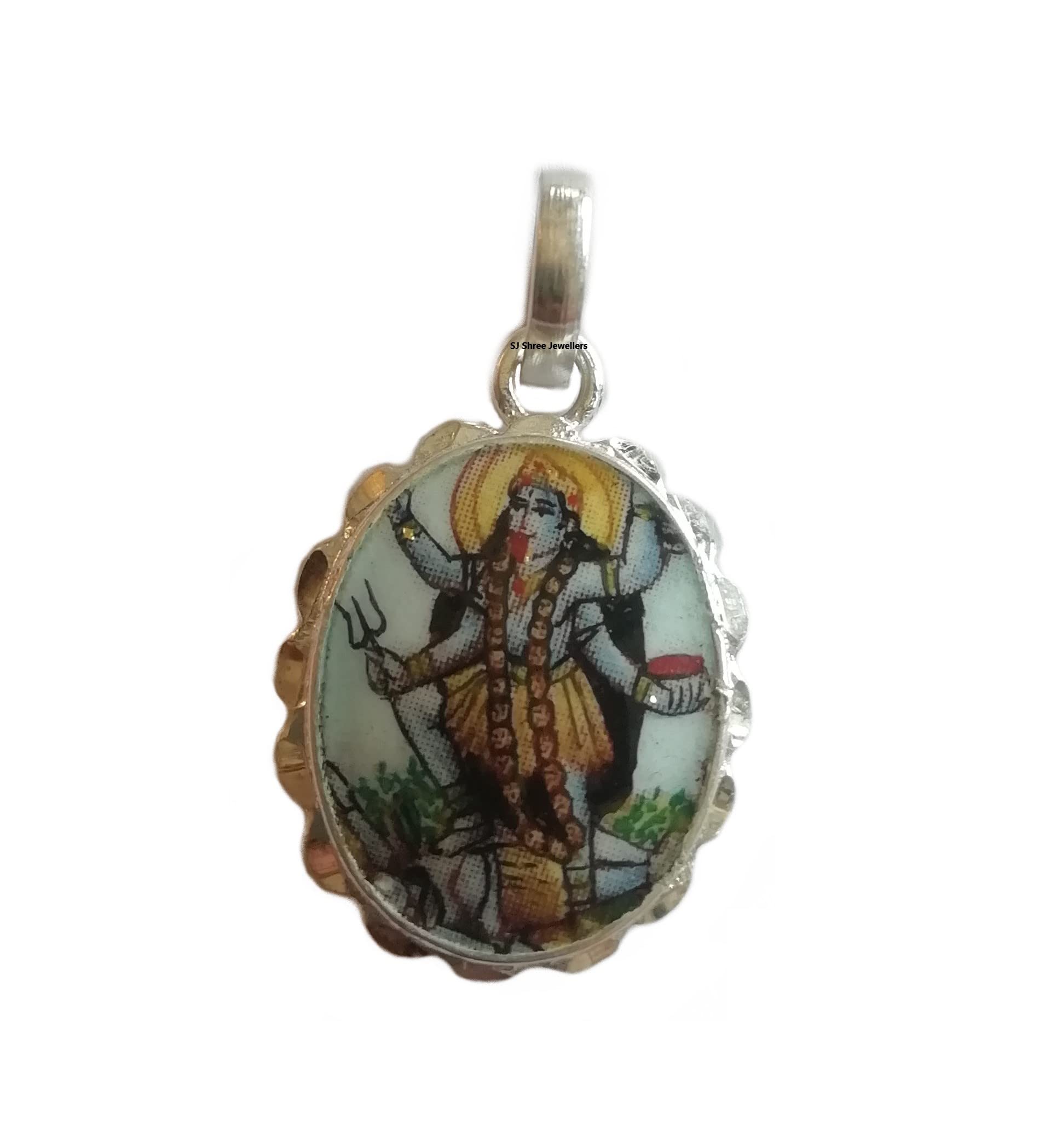 SJ Shree JewellersPure Silver Kali Mata Hand Painted Meenakari Pendant for Men & Women without chain