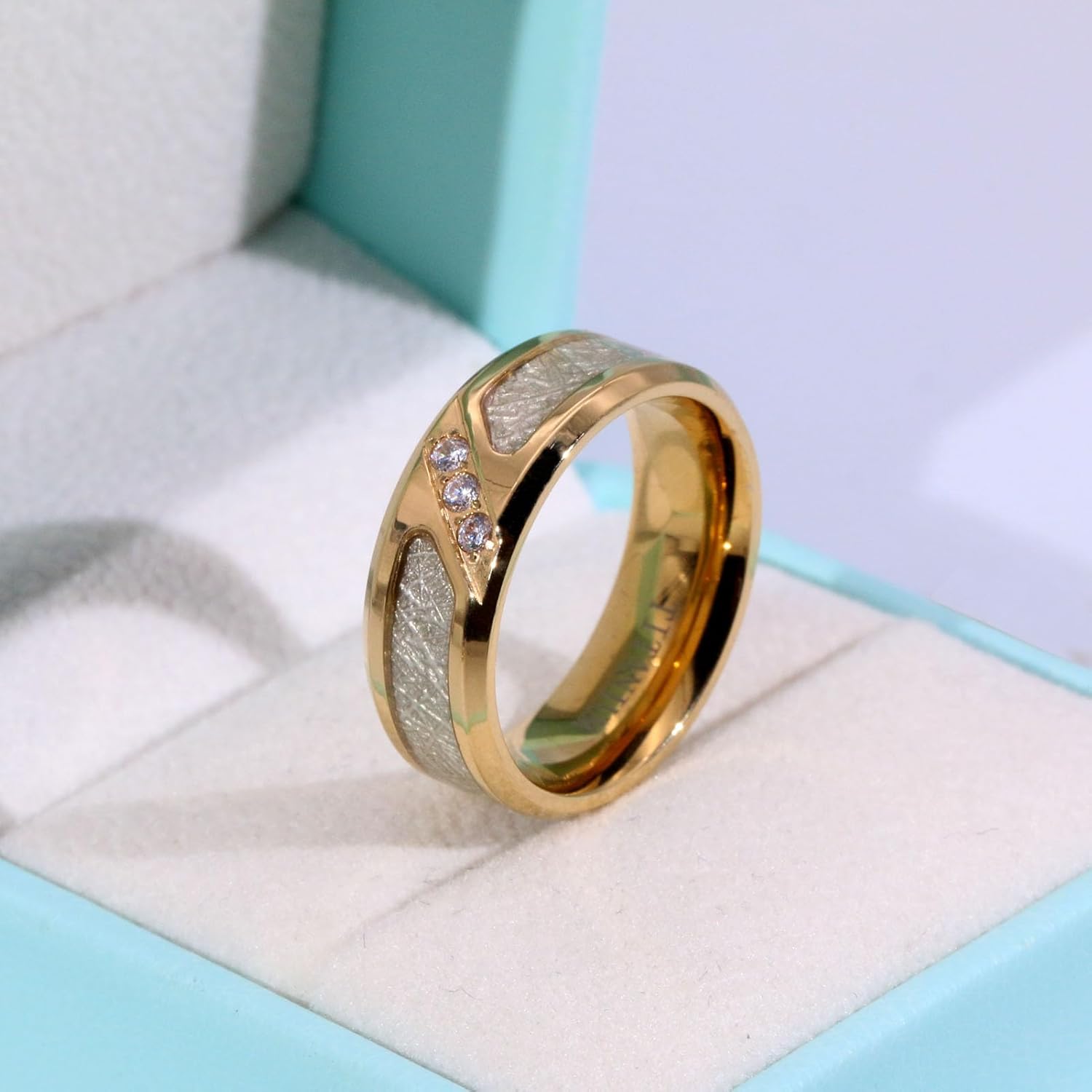 Couple Ring Bridal Set His And Hers Women 10k Yellow Gold Filled Square CZ Men Stainless Steel Band Wedding Ring Band Set