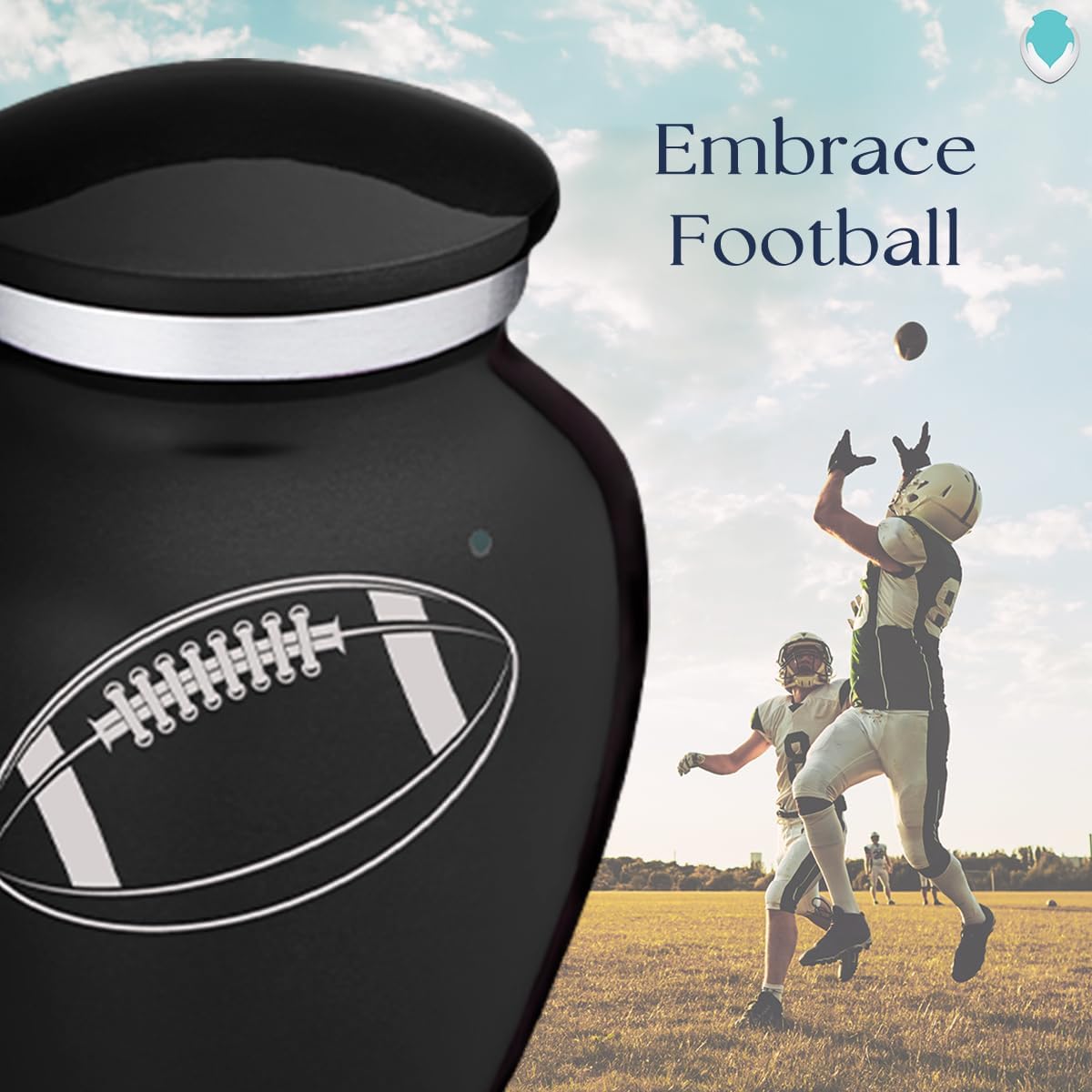 Geturns Embrace Keepsake Football Cremation Urns for Human Ashes I Black Funeral Urn for Men and Women I 3.5 lbs