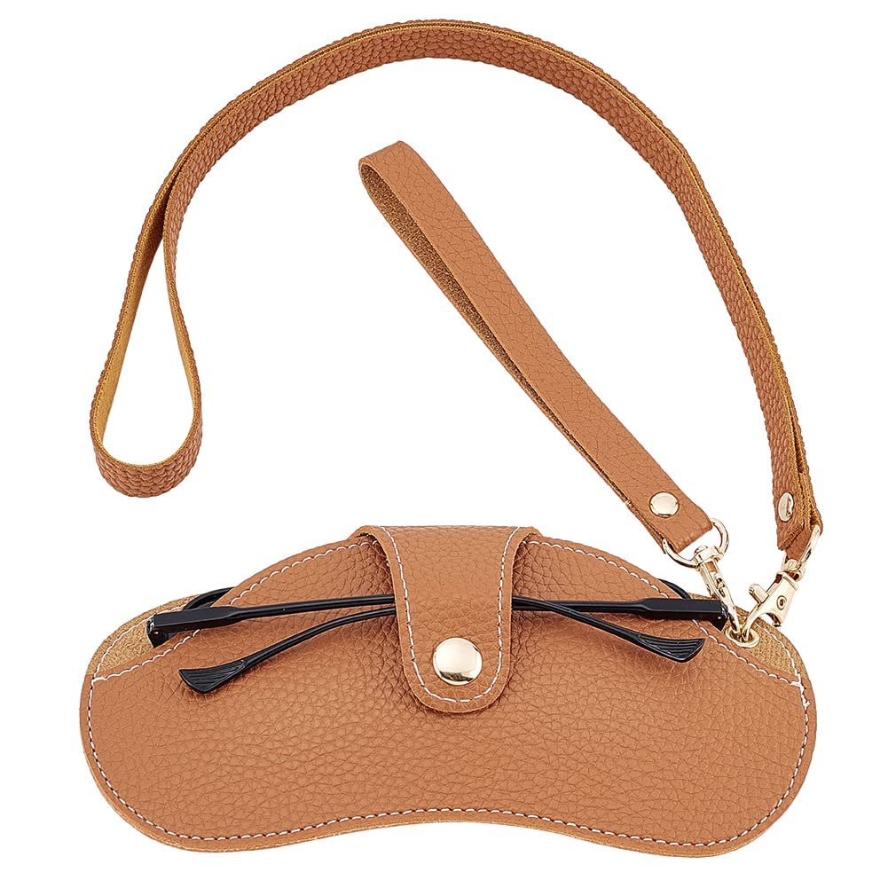 Sunglass Bag Eyeglass Case, NAWOKEENY PU Leather Sunglasses Pouch with Lanyard, Semi Hard Portable Glasses Case Holder Eyewear Sleeve for Eyeglass, Sun Glasses Protector For Women Men