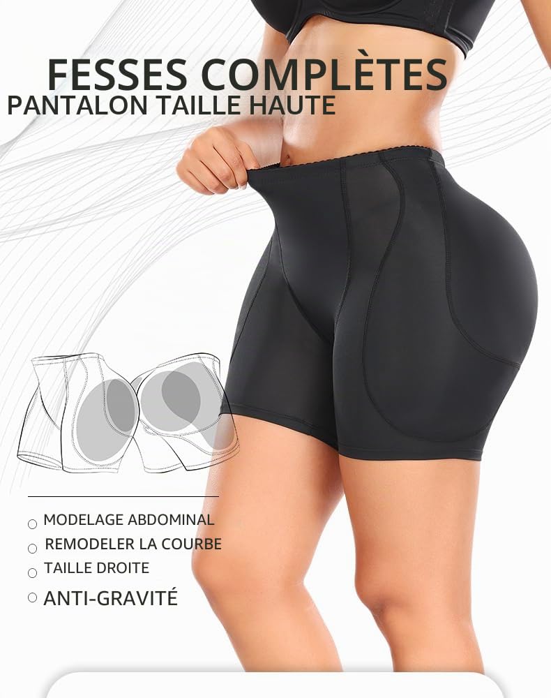 Femme Culotte Sculptante Rembourrée Taille Haute Shapewear Remonte Fesses avec Coussinet Amovible