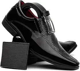 Kit Sapato Masculino Verniz + Cinto e Carteira