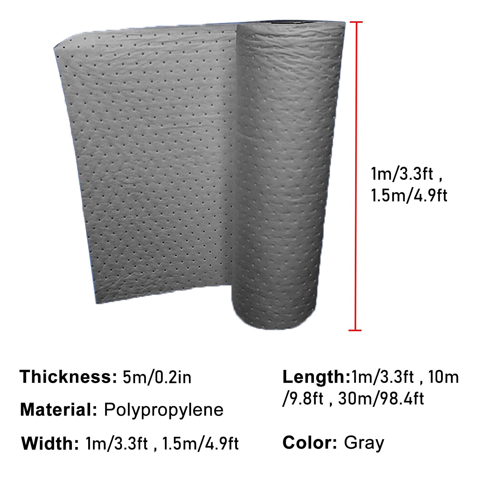 ERRULAN Rolle mit ölabsorbierenden Pads für Garage Bilge Marine, robuste Ölteppichmatte, Ölablass-Spritzpad, groß für Aufsaugen von Flüssigkeiten auf Öl(W 1.5m/4.9ft,L 30m/98.4ft)