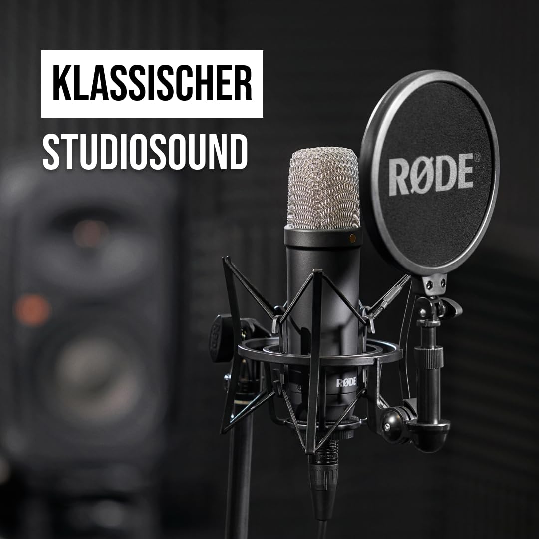 RØDE NT1 Signature Series Großmembrankondensatormikrofon mit Schockhalterung, Popschutz und XLR-Kabel für Musikproduktion, Gesangsaufnahmen, Streaming und Podcasting (Schwarz)