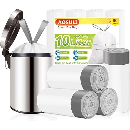 10L Bin Liners with Drawstring Tie Handle,Small Bin Bags for Bathroom ...