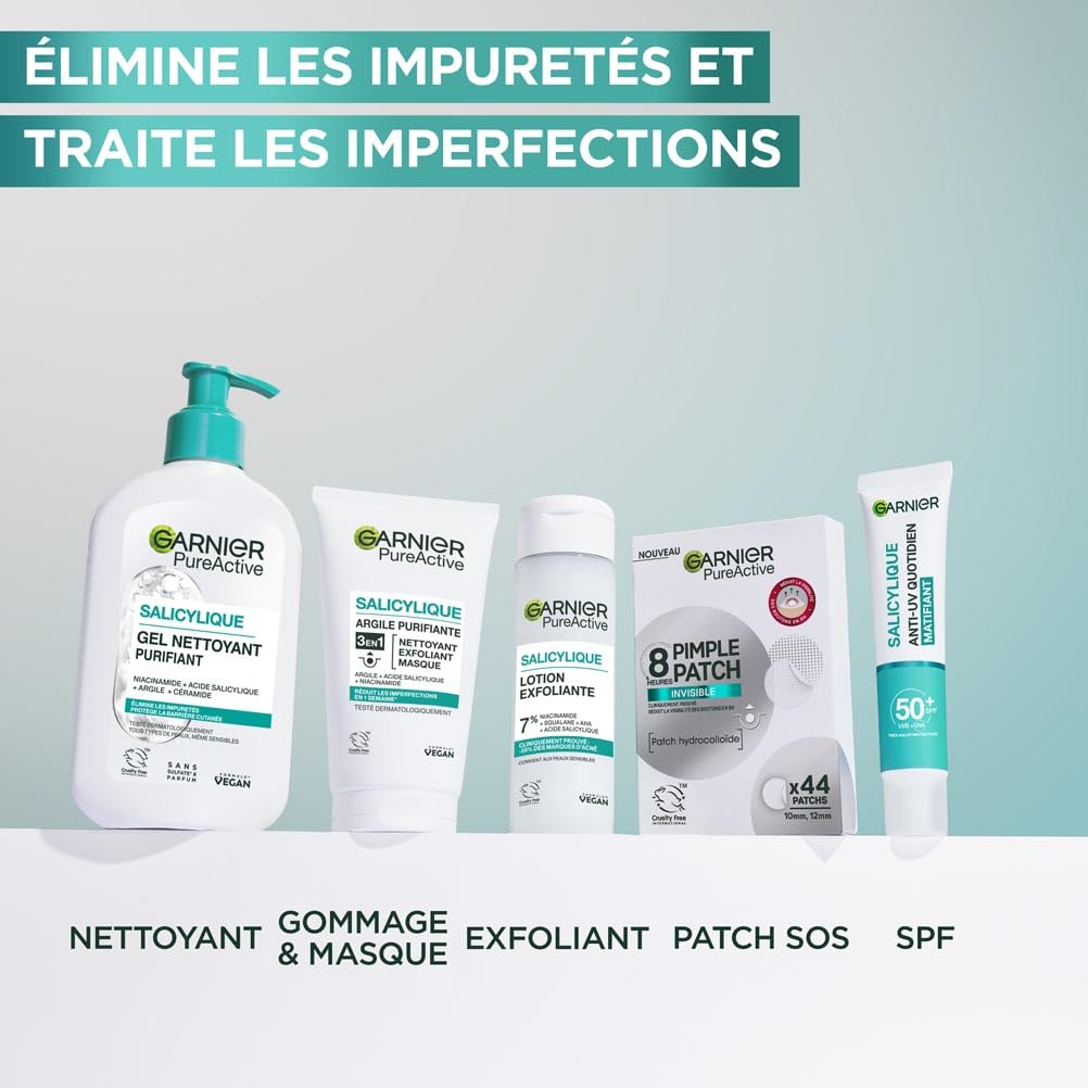 GARNIER Pure Active - Soin Exfoliant Visage - Réduit Les Marques D'acné & Les Pores - Niacinamide, AHA & Acide Salicylique - Formule Liquide Légère - Vegan & Cruelty Free - Unisexe - 120 ml